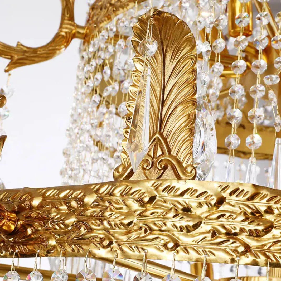 Stunning Oversized Luxury Golden Metal Candle Crystal Tassel Chandelier For High-ceiling