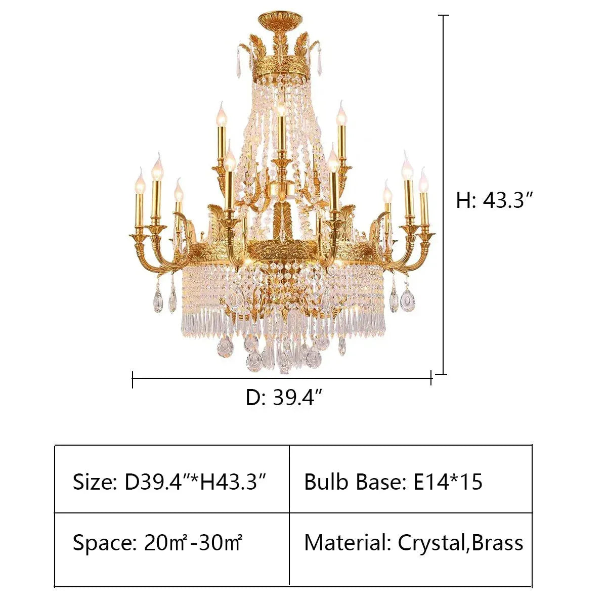 Stunning Oversized Luxury Golden Metal Candle Crystal Tassel Chandelier For High-ceiling