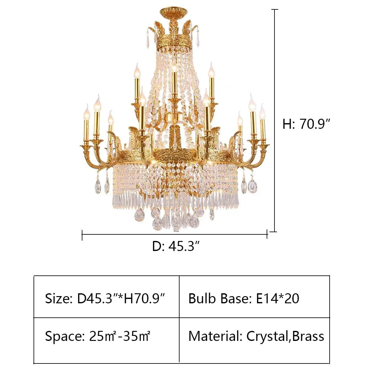 Stunning Oversized Luxury Golden Metal Candle Crystal Tassel Chandelier For High-ceiling