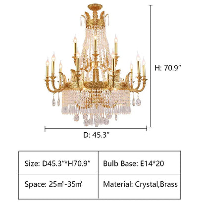 Stunning Oversized Luxury Golden Metal Candle Crystal Tassel Chandelier For High-ceiling