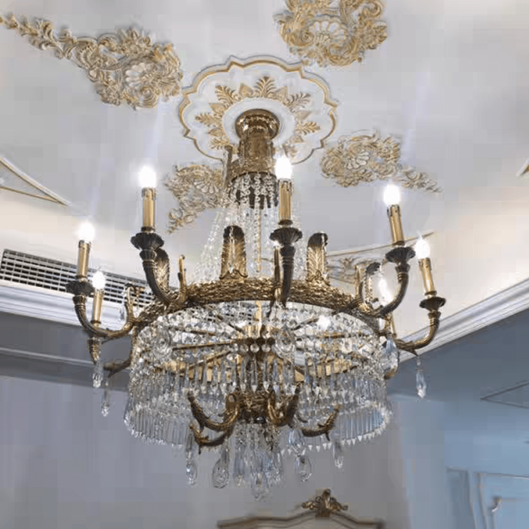 Stunning Oversized Luxury Golden Metal Candle Crystal Tassel Chandelier For High-ceiling Staircase/Entryway/Living/Meeting Room