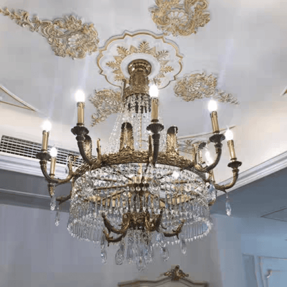 Stunning Oversized Luxury Golden Metal Candle Crystal Tassel Chandelier For High-ceiling Staircase/Entryway/Living/Meeting Room