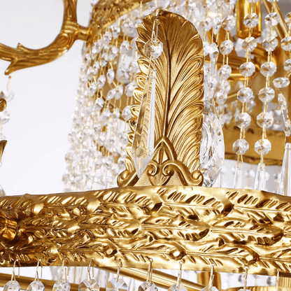 Stunning Oversized Luxury Golden Metal Candle Crystal Tassel Chandelier For High-ceiling Staircase/Entryway/Living/Meeting Room