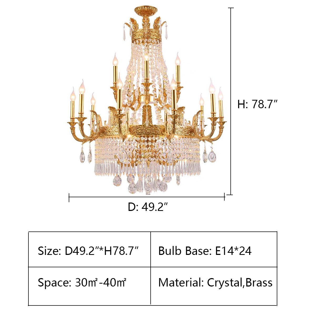 Stunning Oversized Luxury Golden Metal Candle Crystal Tassel Chandelier For High-ceiling Staircase/Entryway/Living/Meeting Room