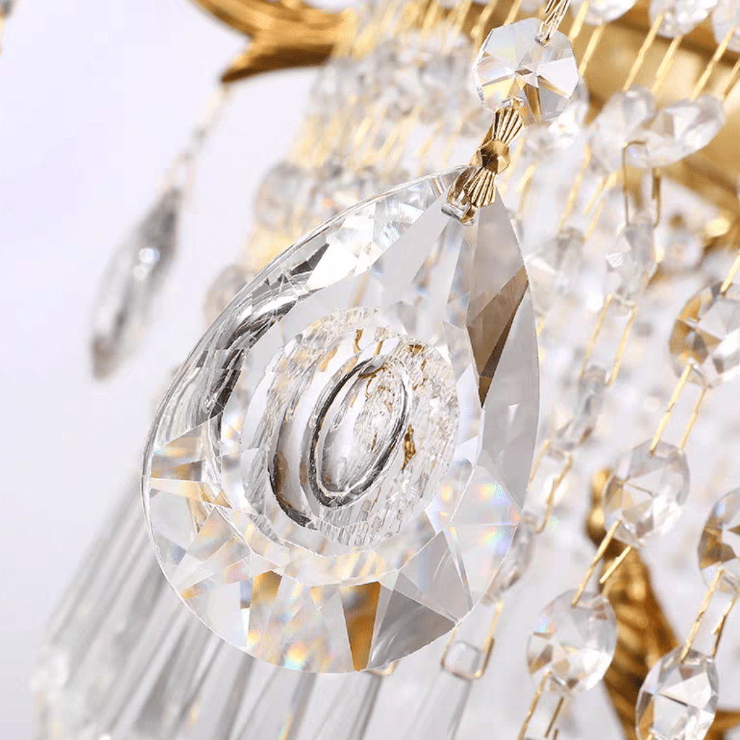 Stunning Oversized Luxury Golden Metal Candle Crystal Tassel Chandelier For High-ceiling Staircase/Entryway/Living/Meeting Room