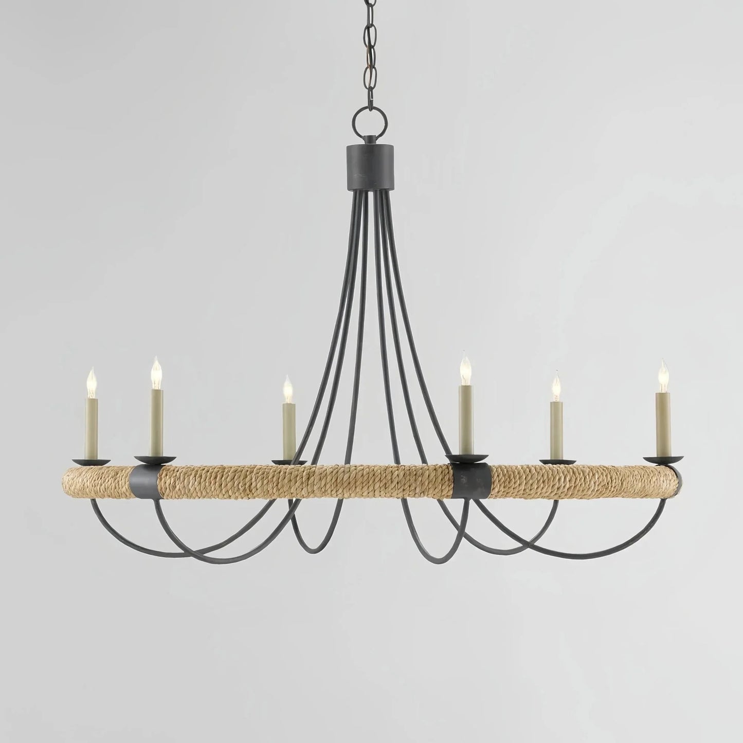 Sullivan Round Iron & Rope Chandelier 39"
