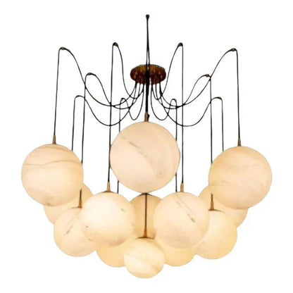 Terry Spider Alabaster Ball Chandelier, Luxurious Alabaster Chandelier