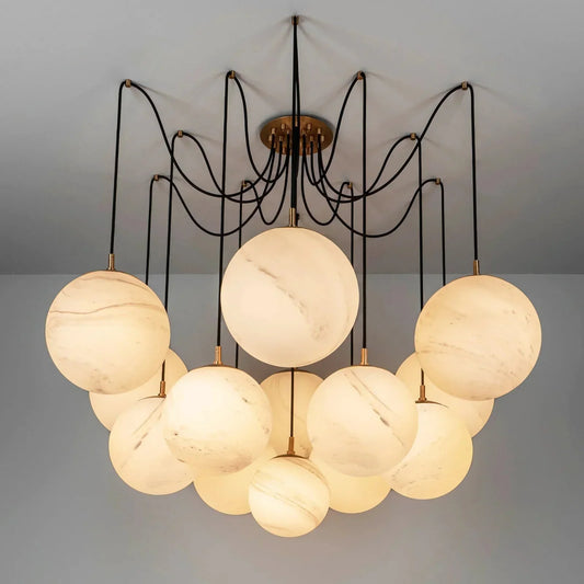 Terry Spider Alabaster Ball Chandelier, Luxurious Alabaster Chandelier