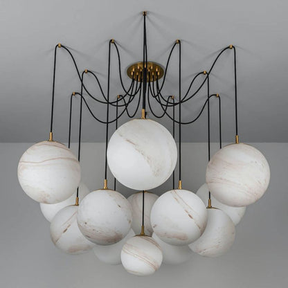 Terry Spider Alabaster Ball Chandelier, Luxurious Alabaster Chandelier