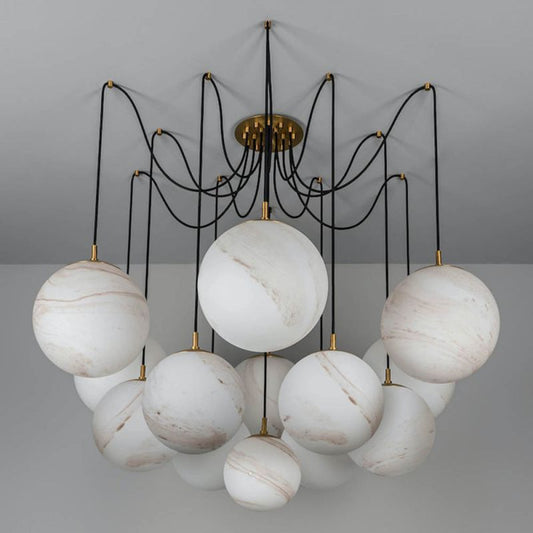 Terry Spider Alabaster Ball Chandelier, Luxurious Alabaster Chandelier