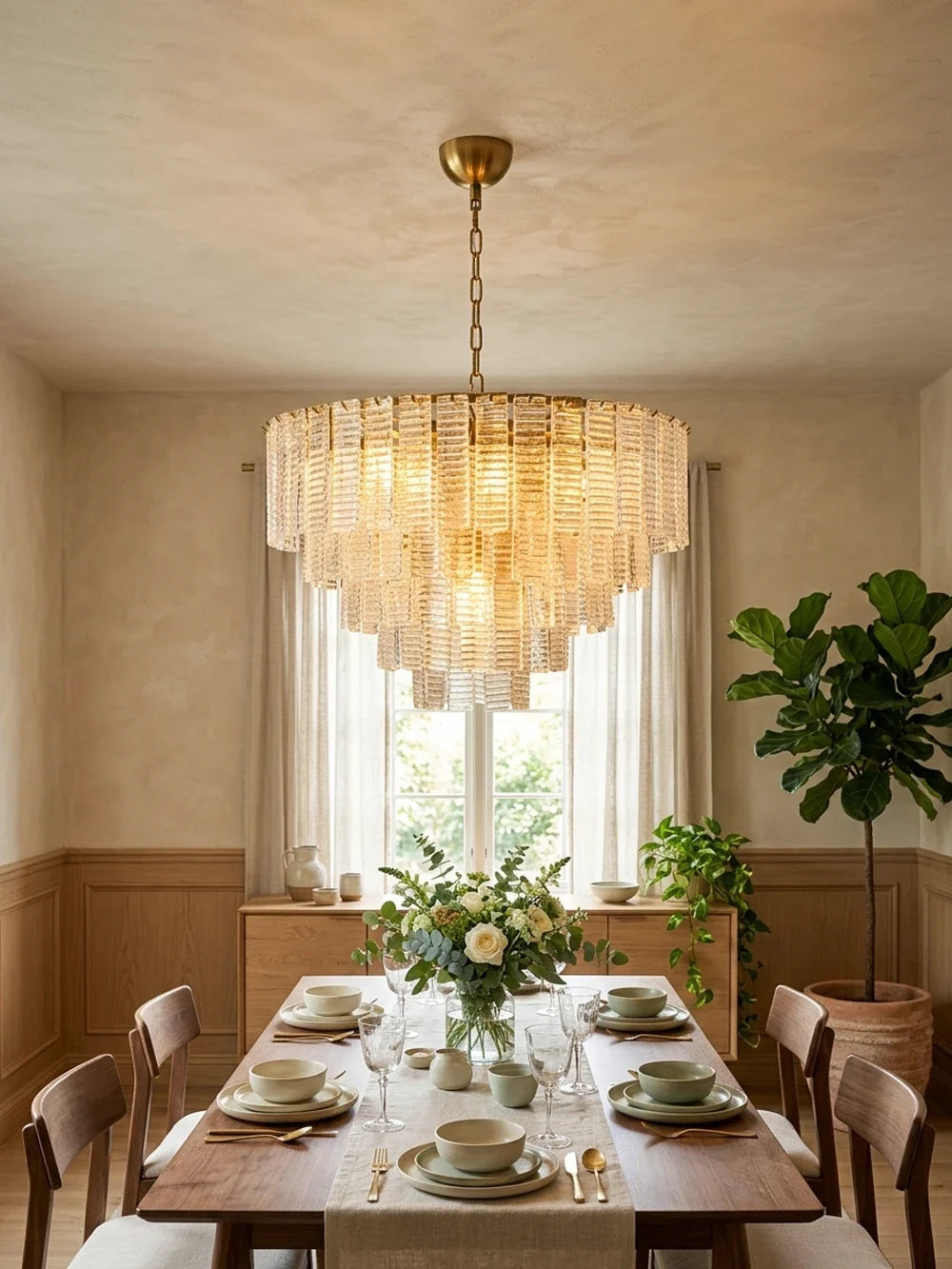 Transparent Ridged Glass Rectangle Chandelier