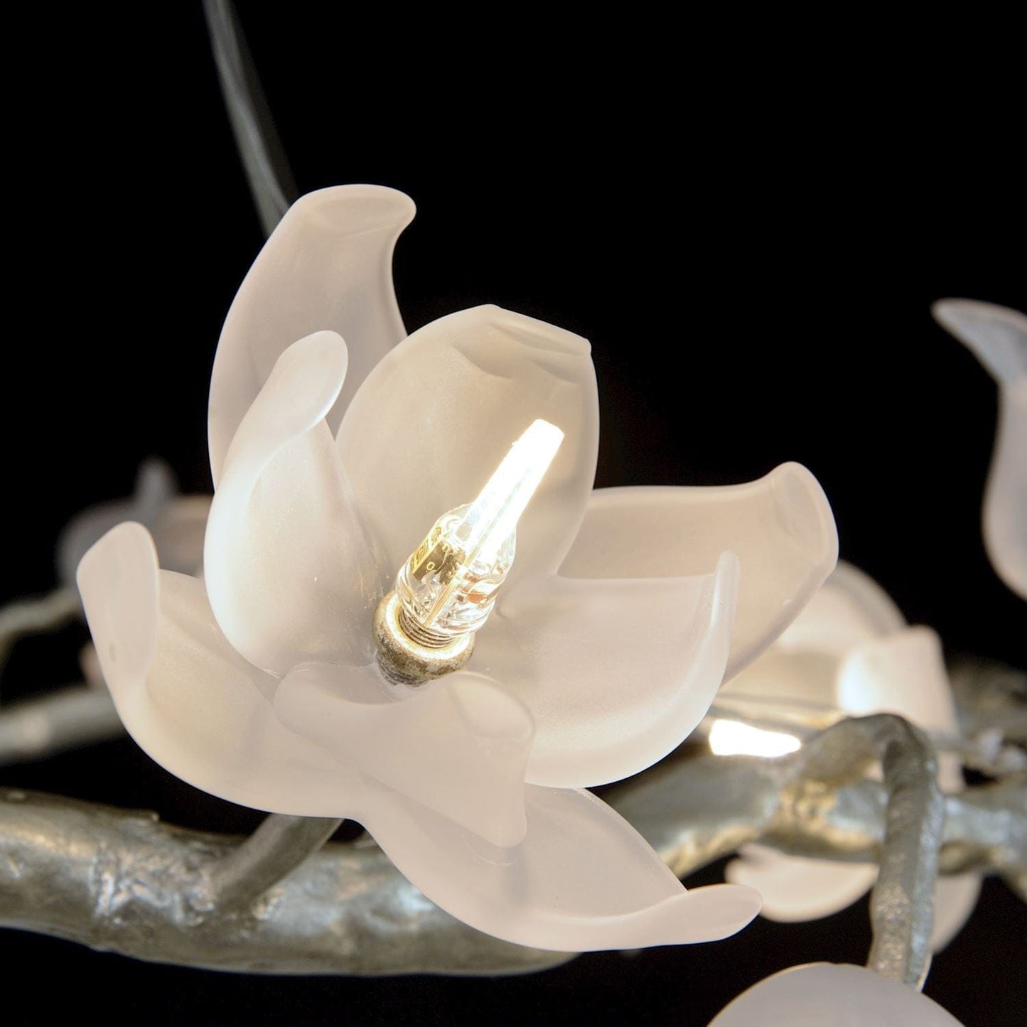 Tulip Glass Silver Leaf Twelve-Light Halo Chandelier