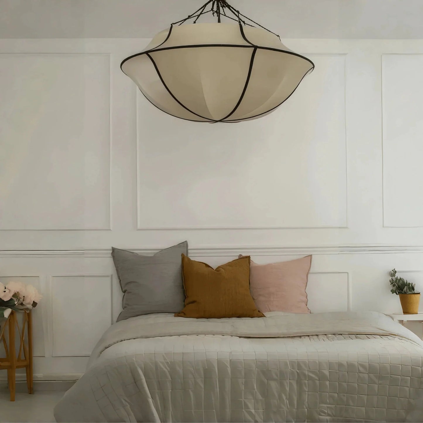 Vintage French Style Cream White Silk Umbrella Chandelier
