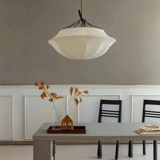 Vintage French Style Cream White Silk Umbrella Chandelier