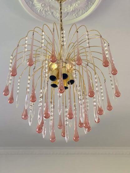 Vintage – Murano Teardrops Chandelier – 70s – Pink prisms