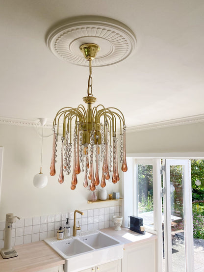 Vintage – Murano Teardrops Chandelier – 70s – Pink prisms