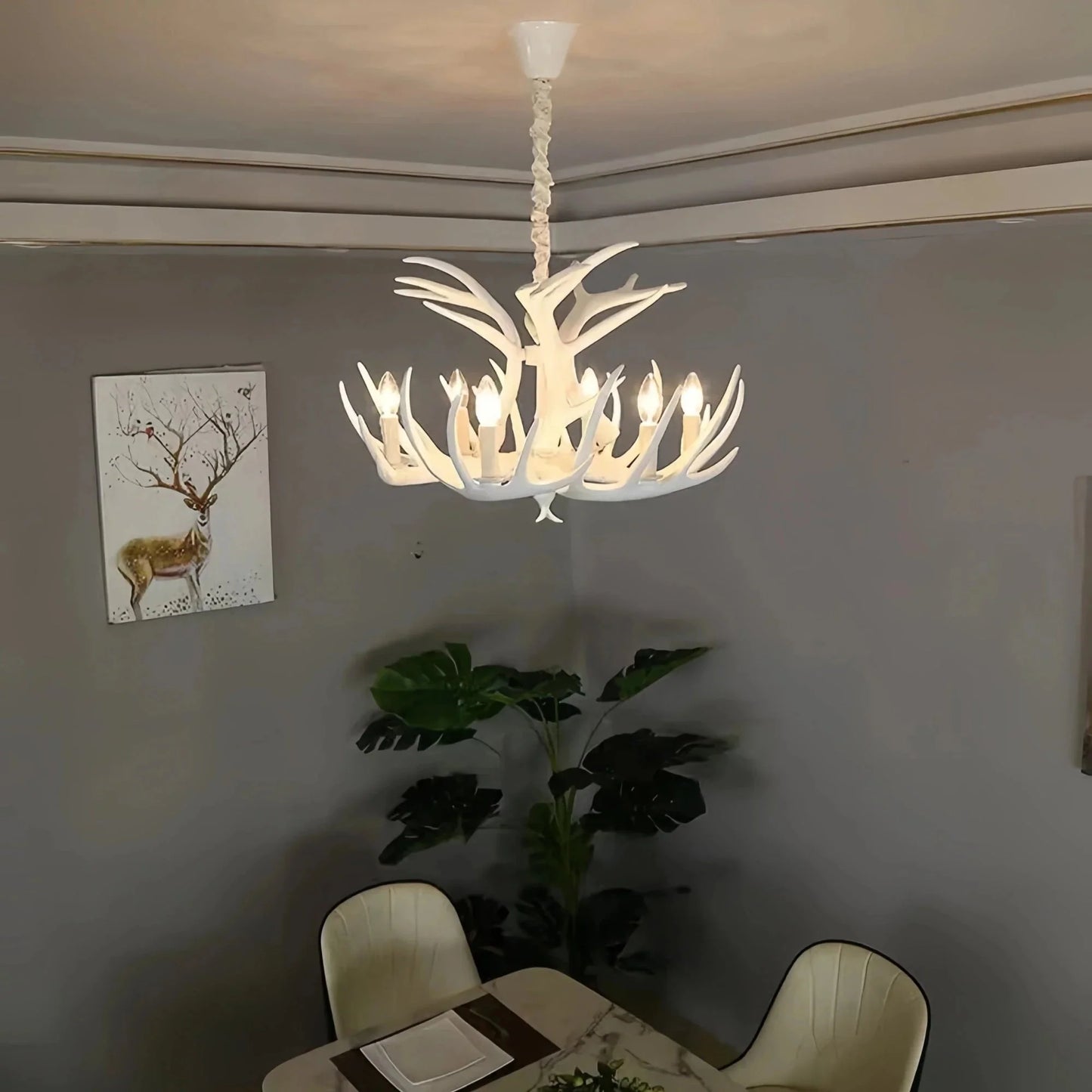 Vintage Rustic Resin Antler Candelabra Chandelier for Living Room / Restaurant / Cafe / Bar
