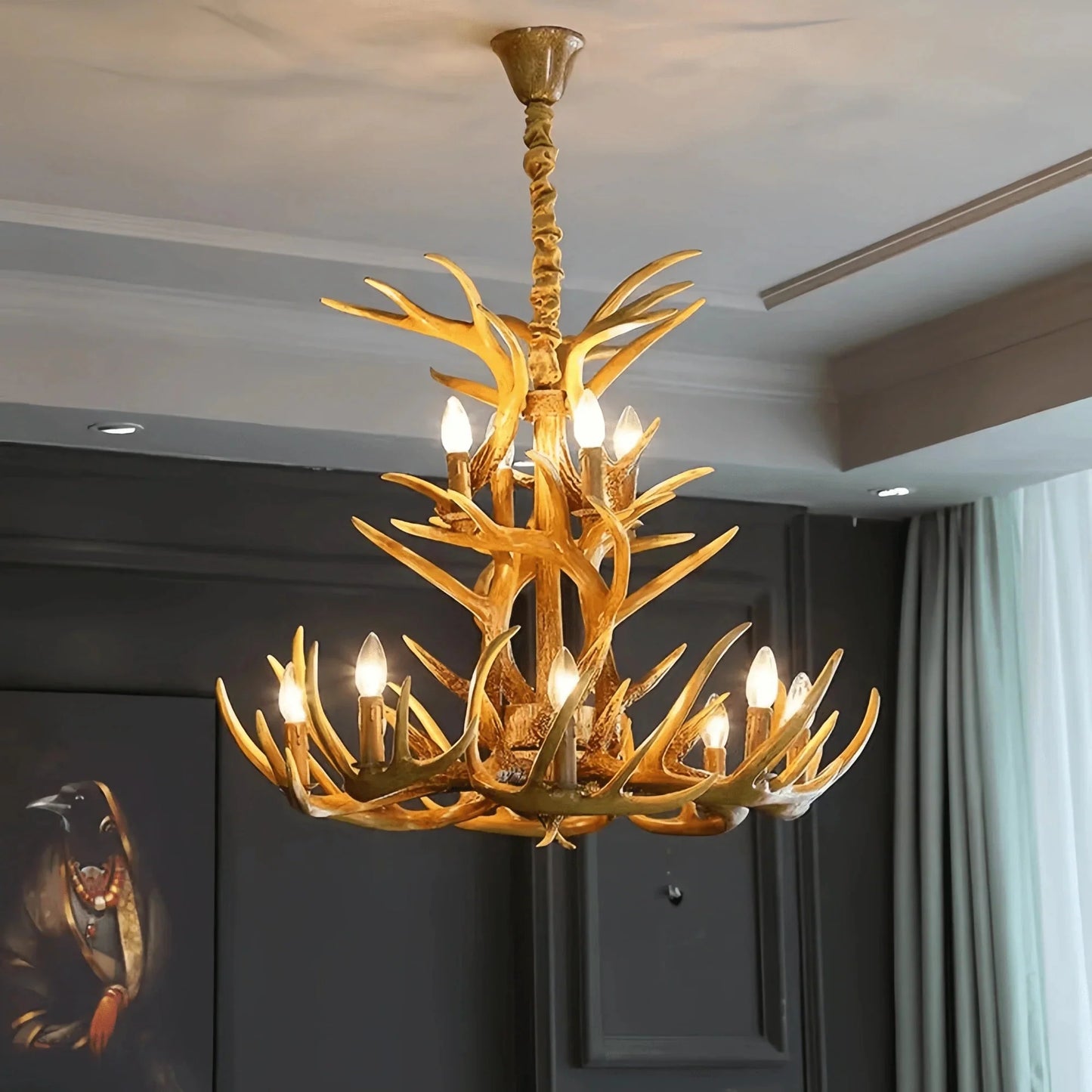 Vintage Rustic Resin Antler Candelabra Chandelier for Living Room / Restaurant / Cafe / Bar