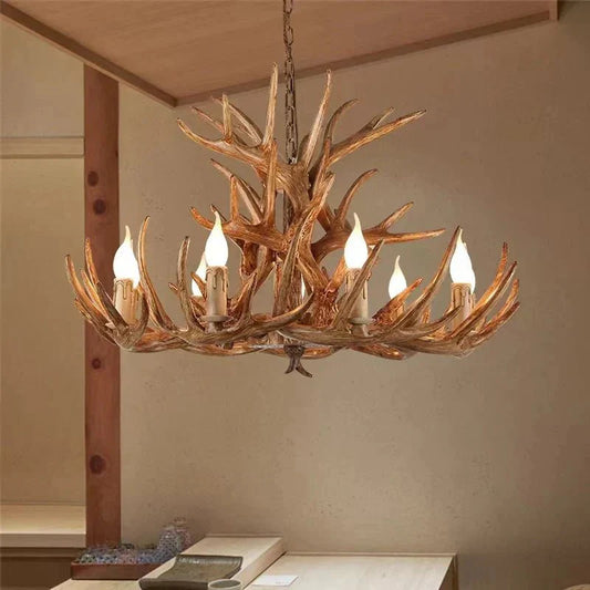 Vintage Rustic Resin Antler Candelabra Chandelier for Living Room / Restaurant / Cafe / Bar