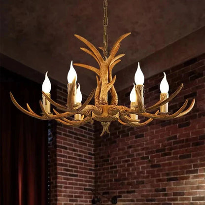 Vintage Rustic Resin Antler Candelabra Chandelier for Living Room / Restaurant / Cafe / Bar