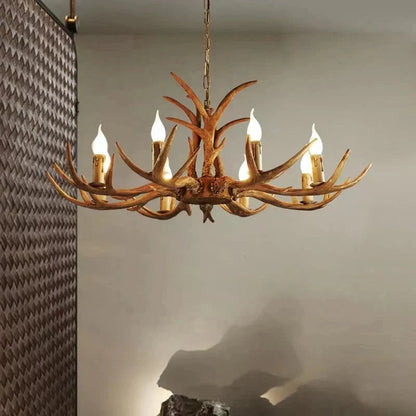 Vintage Rustic Resin Antler Candelabra Chandelier for Living Room / Restaurant / Cafe / Bar