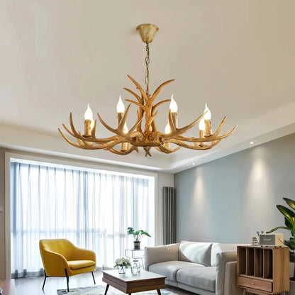 Vintage Rustic Resin Antler Candelabra Chandelier for Living Room / Restaurant / Cafe / Bar