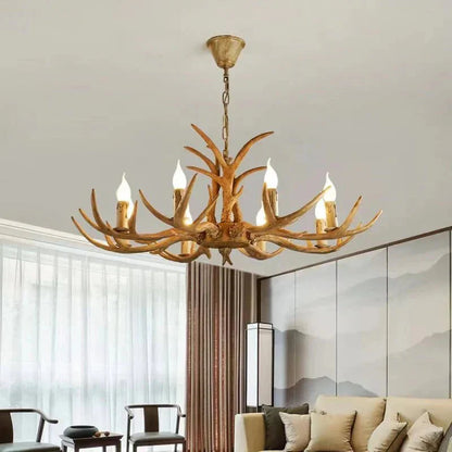 Vintage Rustic Resin Antler Candelabra Chandelier for Living Room / Restaurant / Cafe / Bar