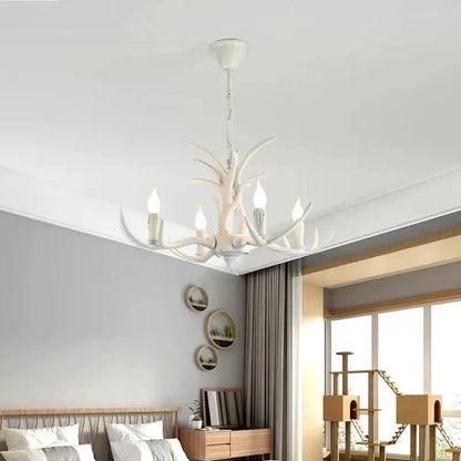 Vintage Rustic Resin Antler Candelabra Chandelier for Living Room / Restaurant / Cafe / Bar