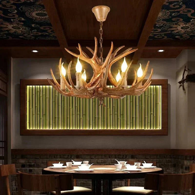 Vintage Rustic Resin Antler Candelabra Chandelier for Living Room / Restaurant / Cafe / Bar