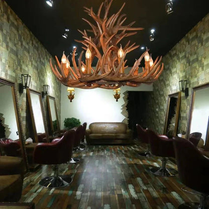 Vintage Rustic Resin Antler Candelabra Chandelier for Living Room / Restaurant / Cafe / Bar