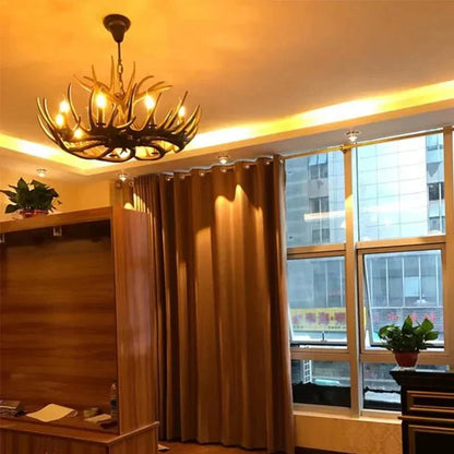 Vintage Rustic Resin Antler Candelabra Chandelier for Living Room / Restaurant / Cafe / Bar