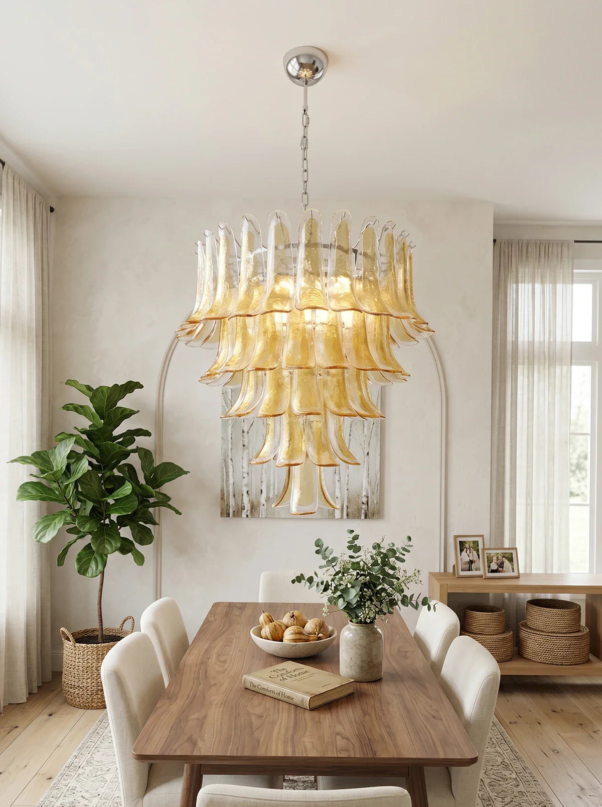 Vintage Transparent Amber Murano Petals Chandelier