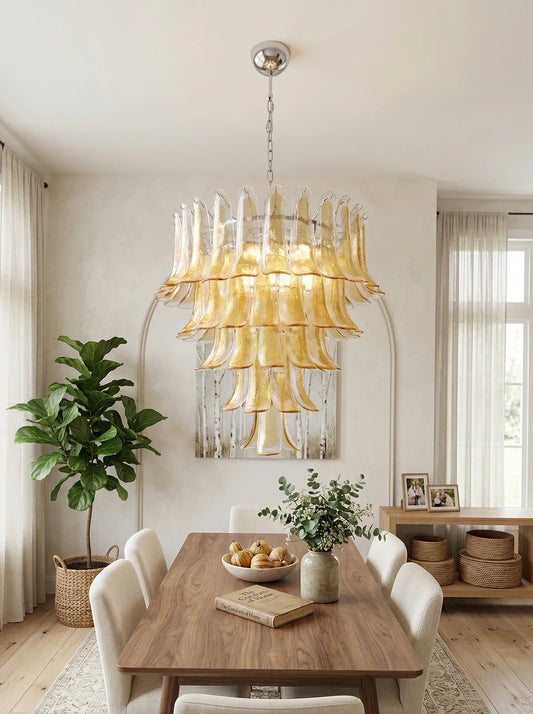Vintage Transparent Amber Murano Petals Chandelier