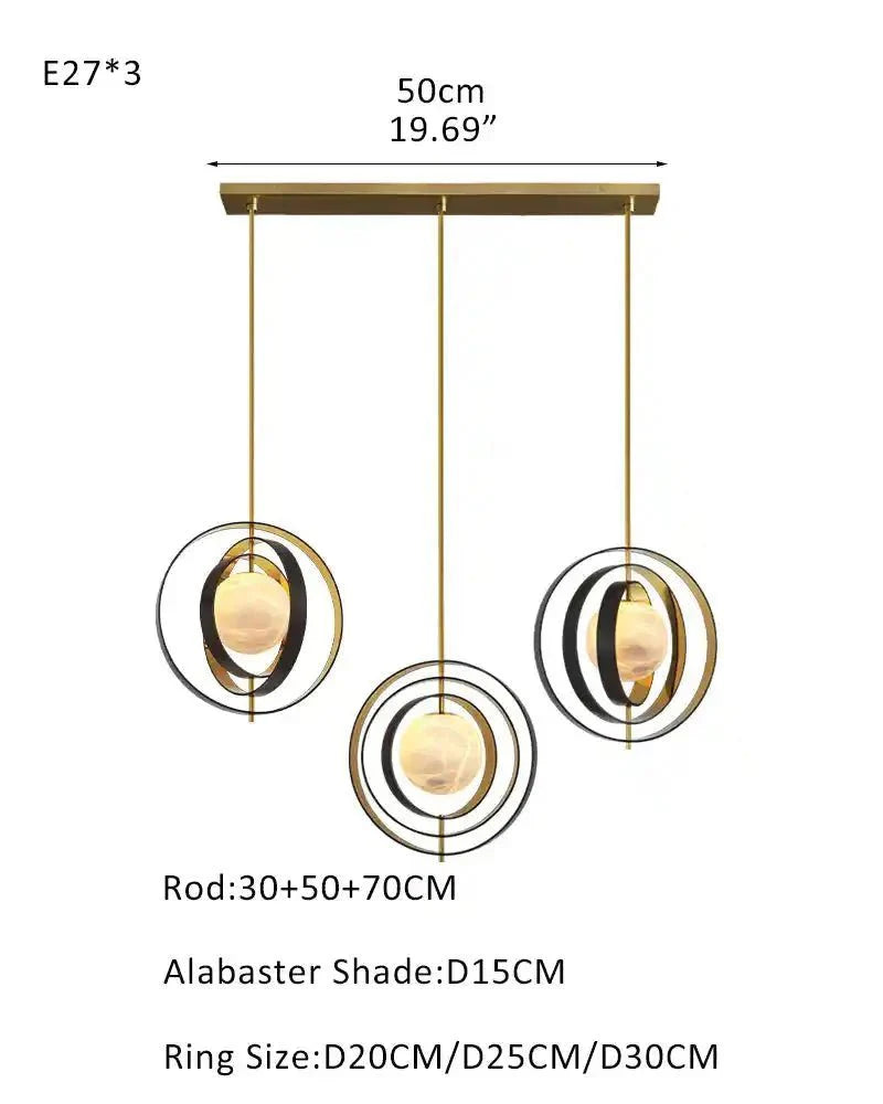 White Alabaster Round Ceiling Pendant Lamp - Gold & Bronze Rotatable Ring
