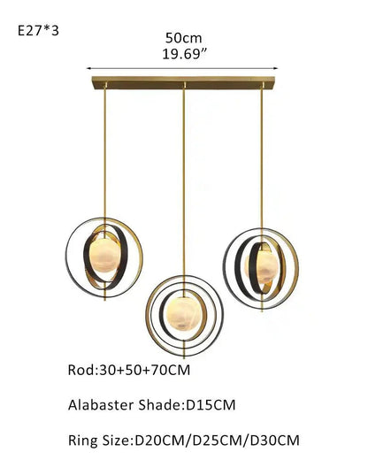 White Alabaster Round Ceiling Pendant Lamp - Gold & Bronze Rotatable Ring