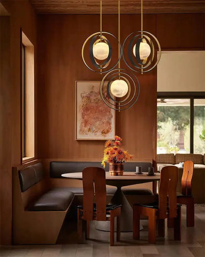 White Alabaster Round Ceiling Pendant Lamp - Gold & Bronze Rotatable Ring