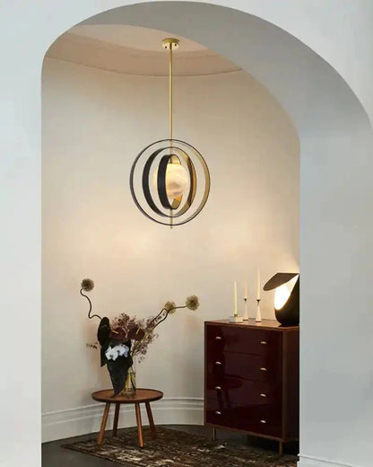 White Alabaster Round Ceiling Pendant Lamp - Gold & Bronze Rotatable Ring