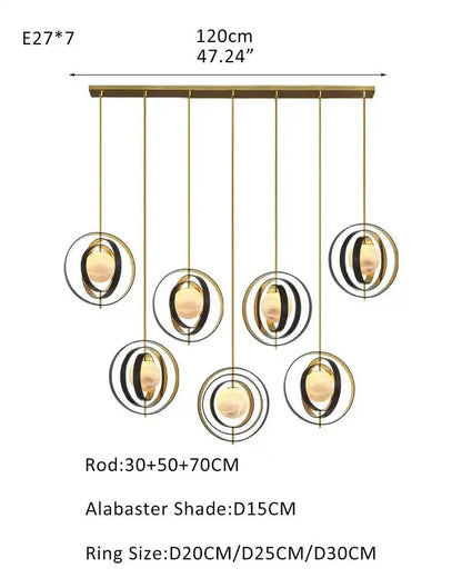 White Alabaster Round Ceiling Pendant Lamp - Gold & Bronze Rotatable Ring