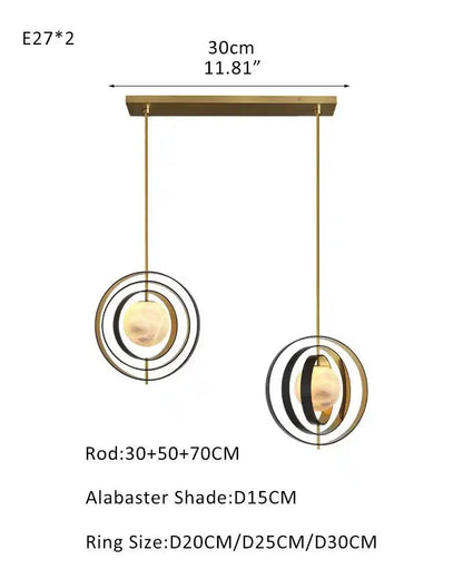 White Alabaster Round Ceiling Pendant Lamp - Gold & Bronze Rotatable Ring