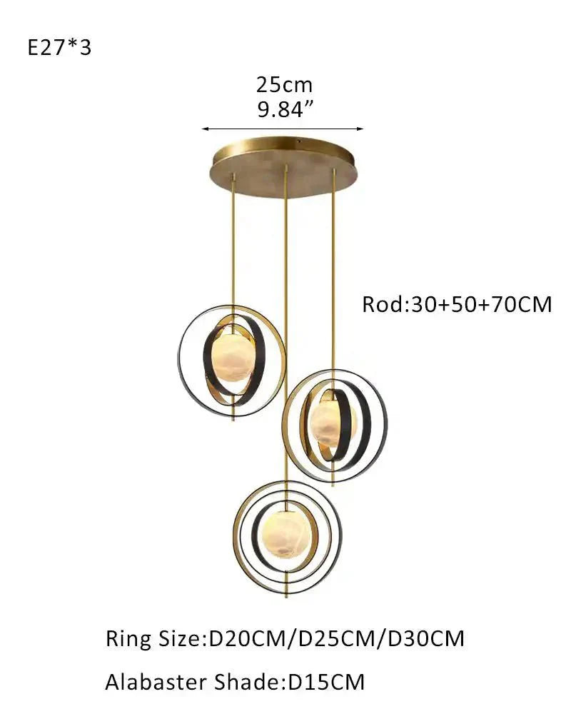 White Alabaster Round Ceiling Pendant Lamp - Gold & Bronze Rotatable Ring