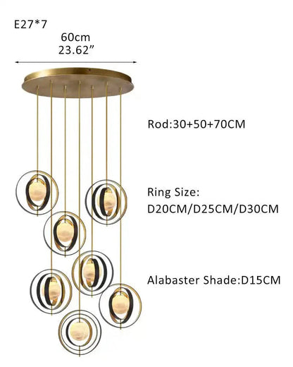 White Alabaster Round Ceiling Pendant Lamp - Gold & Bronze Rotatable Ring
